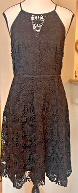 White House Black Market Silk Lined Black Crochet Halter Dress Size 2